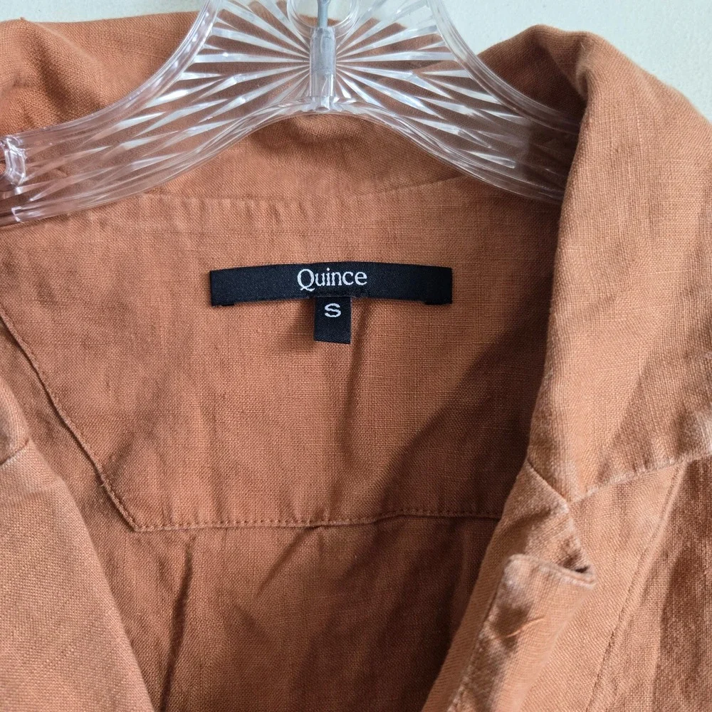 Quince S Linen Set Women Terracotta Excellent Short Sleeve Shirt and Shorts 2pc